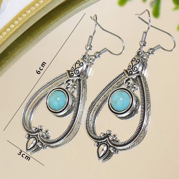 Any 2/$20! Silver Turquoise Boho Drop Earrings - Picture 4 of 6